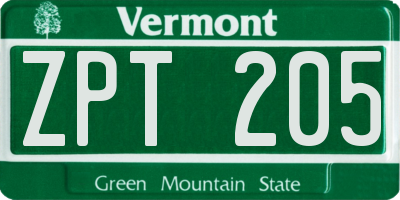 VT license plate ZPT205