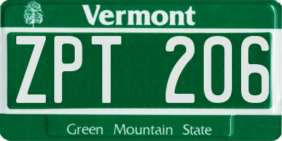 VT license plate ZPT206
