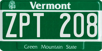 VT license plate ZPT208