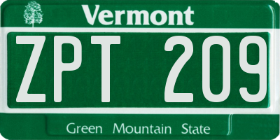 VT license plate ZPT209