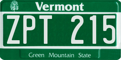 VT license plate ZPT215
