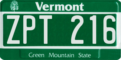 VT license plate ZPT216