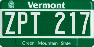 VT license plate ZPT217