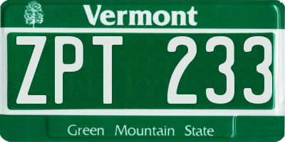 VT license plate ZPT233