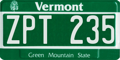 VT license plate ZPT235