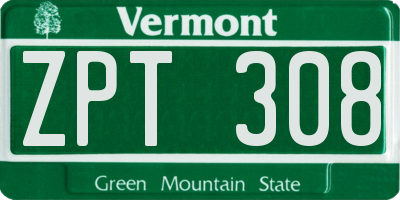 VT license plate ZPT308