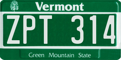 VT license plate ZPT314