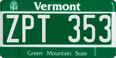 VT license plate ZPT353