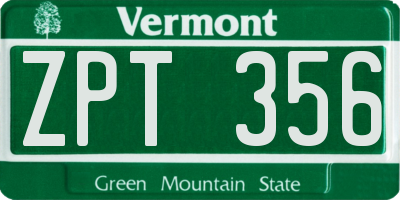 VT license plate ZPT356