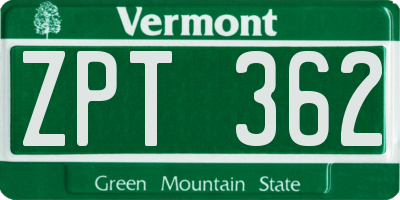 VT license plate ZPT362
