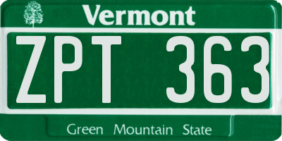 VT license plate ZPT363