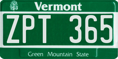 VT license plate ZPT365