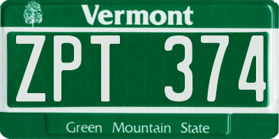 VT license plate ZPT374