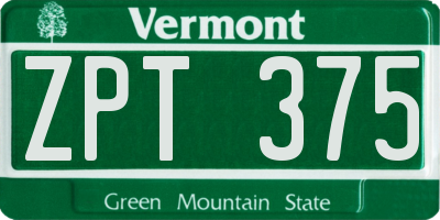 VT license plate ZPT375