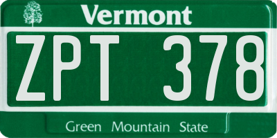 VT license plate ZPT378