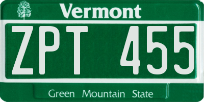 VT license plate ZPT455