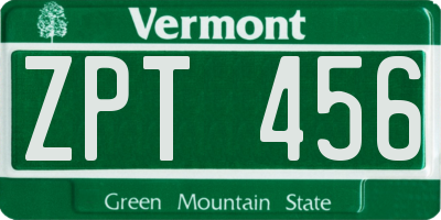 VT license plate ZPT456