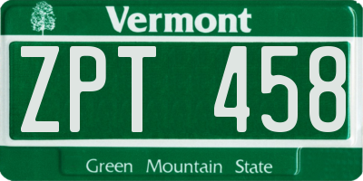 VT license plate ZPT458
