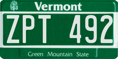 VT license plate ZPT492