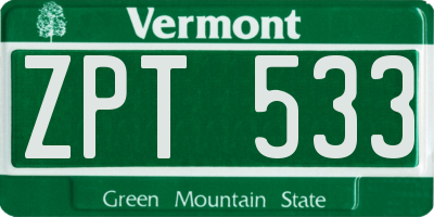 VT license plate ZPT533