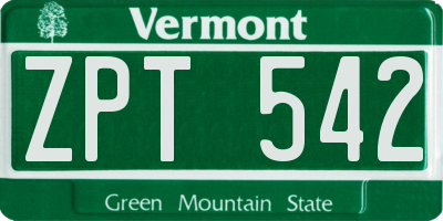 VT license plate ZPT542