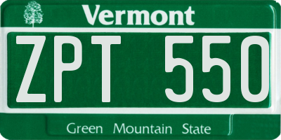 VT license plate ZPT550