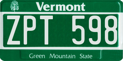 VT license plate ZPT598