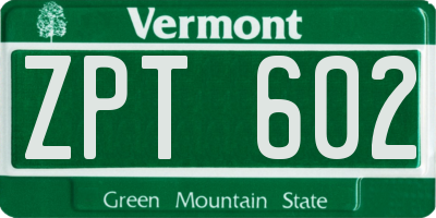 VT license plate ZPT602