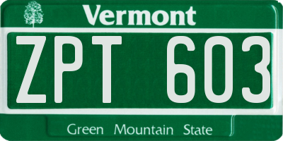 VT license plate ZPT603