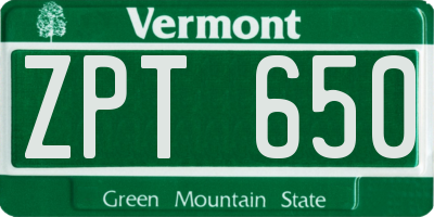 VT license plate ZPT650