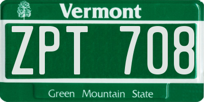 VT license plate ZPT708
