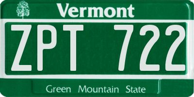VT license plate ZPT722