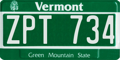 VT license plate ZPT734