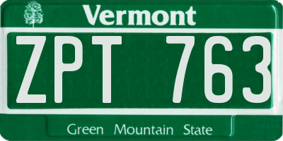 VT license plate ZPT763