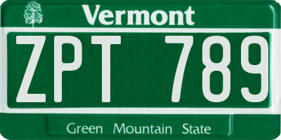 VT license plate ZPT789