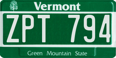 VT license plate ZPT794