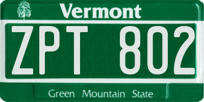VT license plate ZPT802