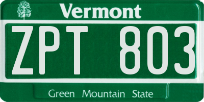 VT license plate ZPT803