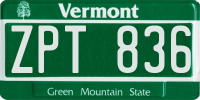 VT license plate ZPT836
