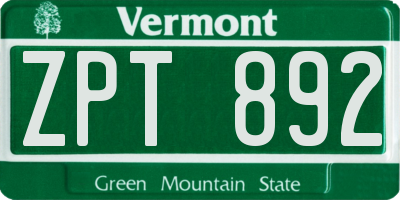 VT license plate ZPT892