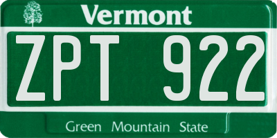 VT license plate ZPT922