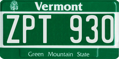 VT license plate ZPT930
