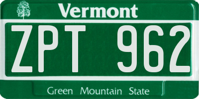 VT license plate ZPT962