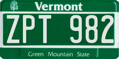VT license plate ZPT982