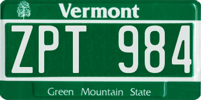 VT license plate ZPT984