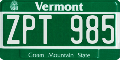VT license plate ZPT985