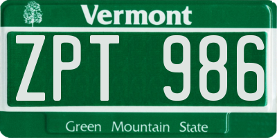VT license plate ZPT986