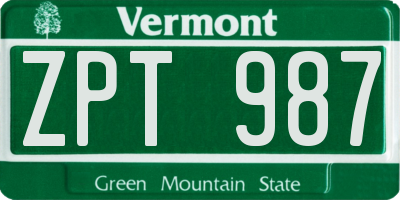 VT license plate ZPT987
