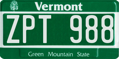 VT license plate ZPT988