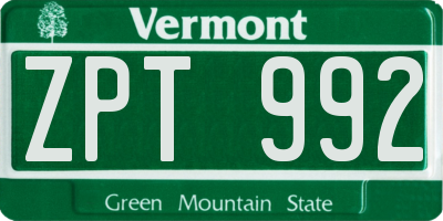 VT license plate ZPT992